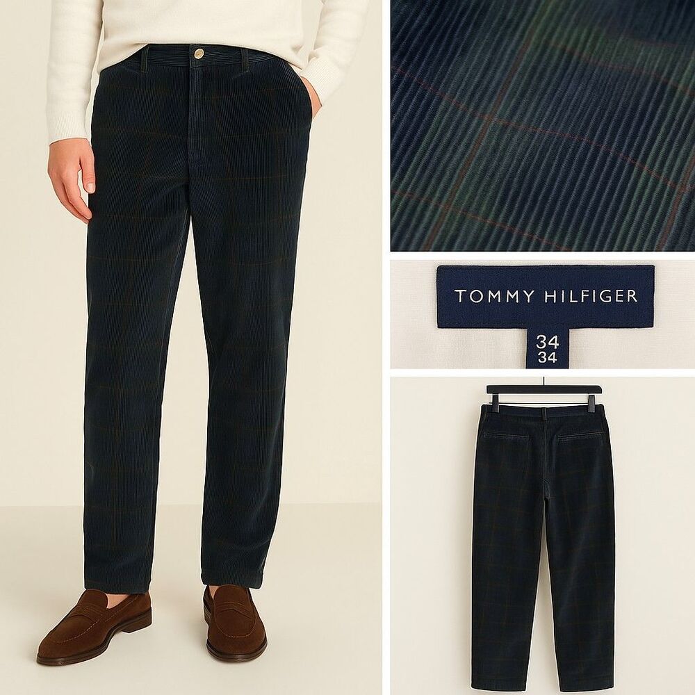 Vintage Tommy Hilfiger Plaid Corduroy Pants 34x34 Men’s NOS Unworn Y2K Tartan...
